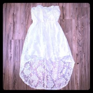 Ivory lace high low strapless dress Sz M